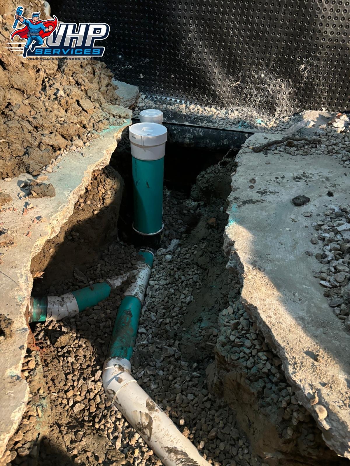 Drain line repair with clean out installation